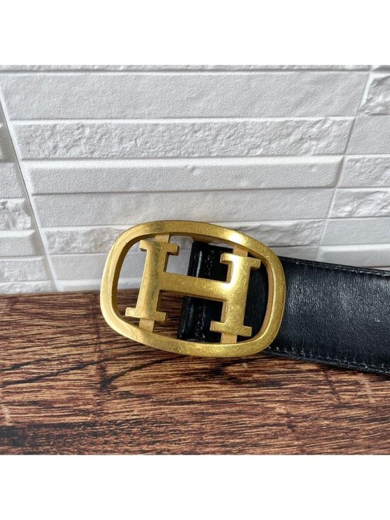 Hermes Leather Buckle Gold Belt Black Brown main image 5